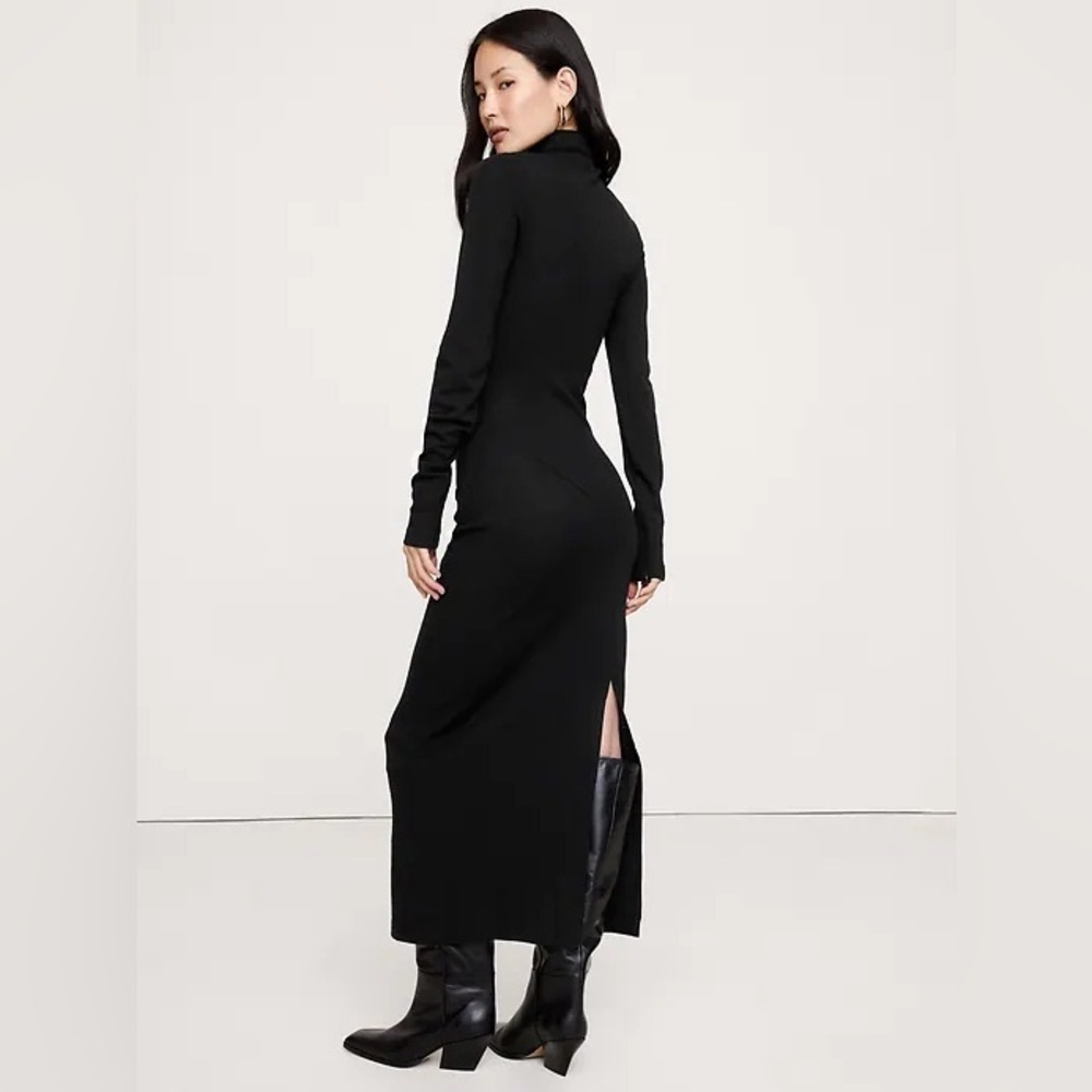NWT! Banana Republic Black Wool-Blend Jersey Ruched Maxi Dress 📞 817985 - Picture 2 of 5